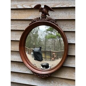Vintage Wood American Federal EAGLE Convex Wall MIRROR 13 Fish Eyes Around Edge